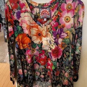 NWT Johnny was ROSEY RAIN bamboo check long sleeve swing tee